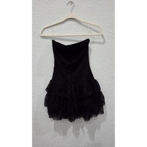 Peppermayo Black Floral Lace Strapless Tiered Ruffle Mini Dress Size US 0 XXS